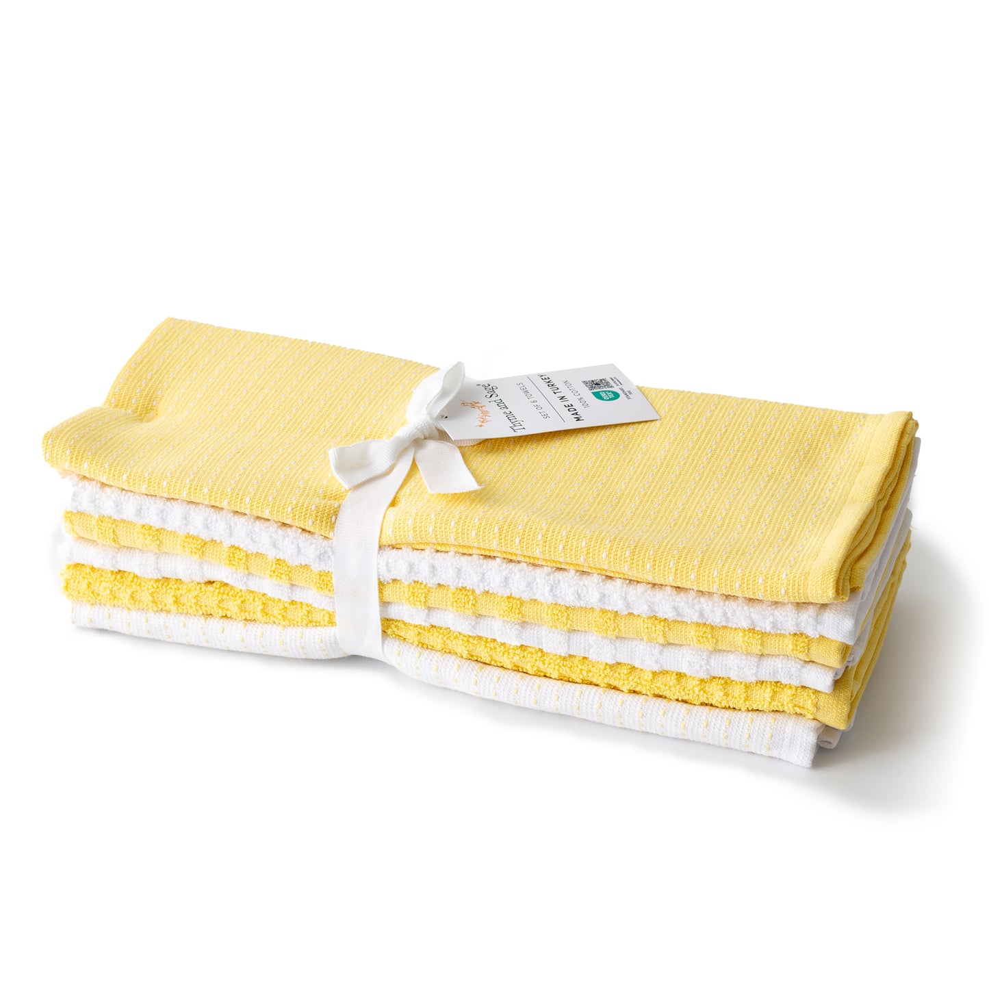 Mixed Basic 6 piece Kitchen Towel Set - Lemondrop Yellow and White