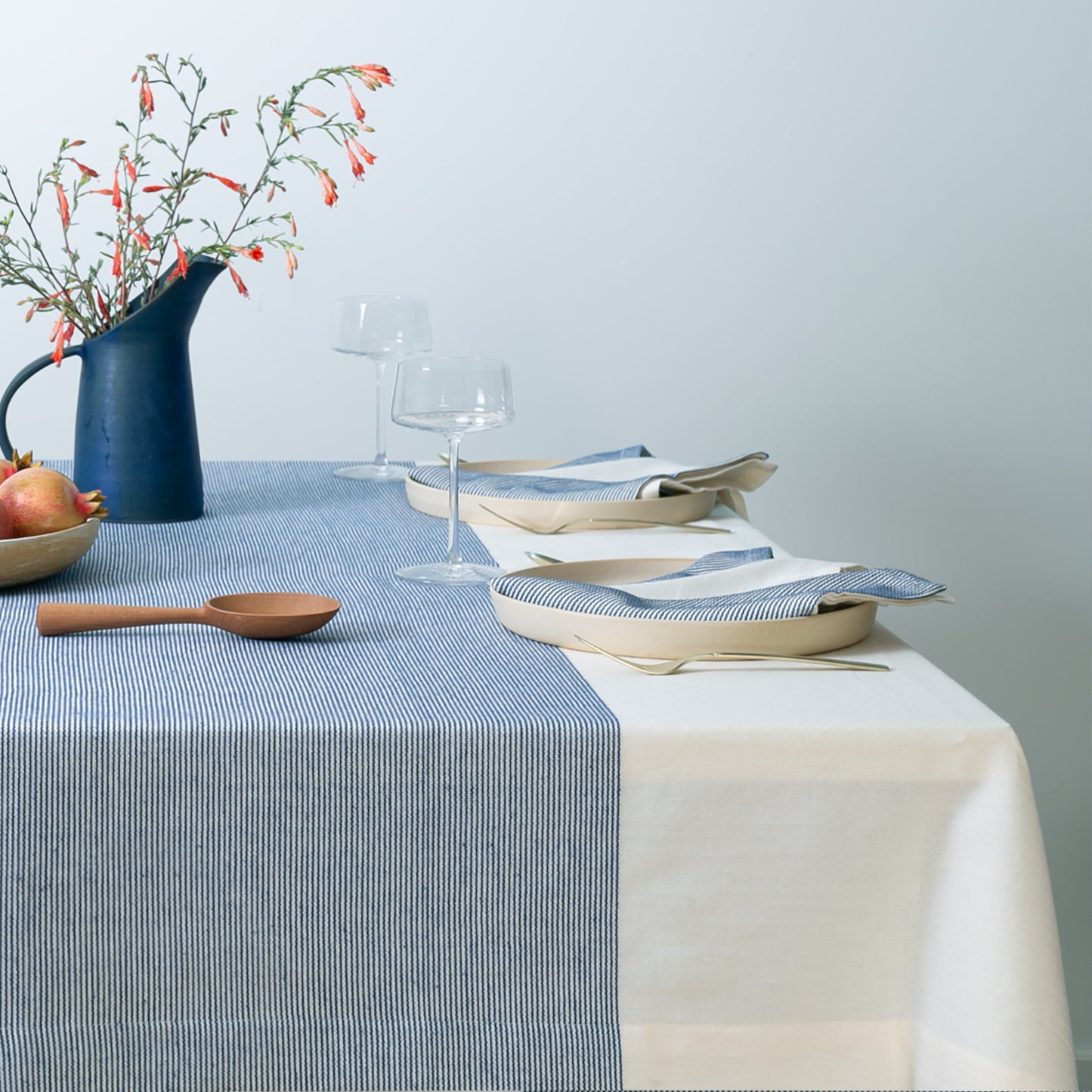 The Stripe Collection Tablecloth Natural & Elderberry