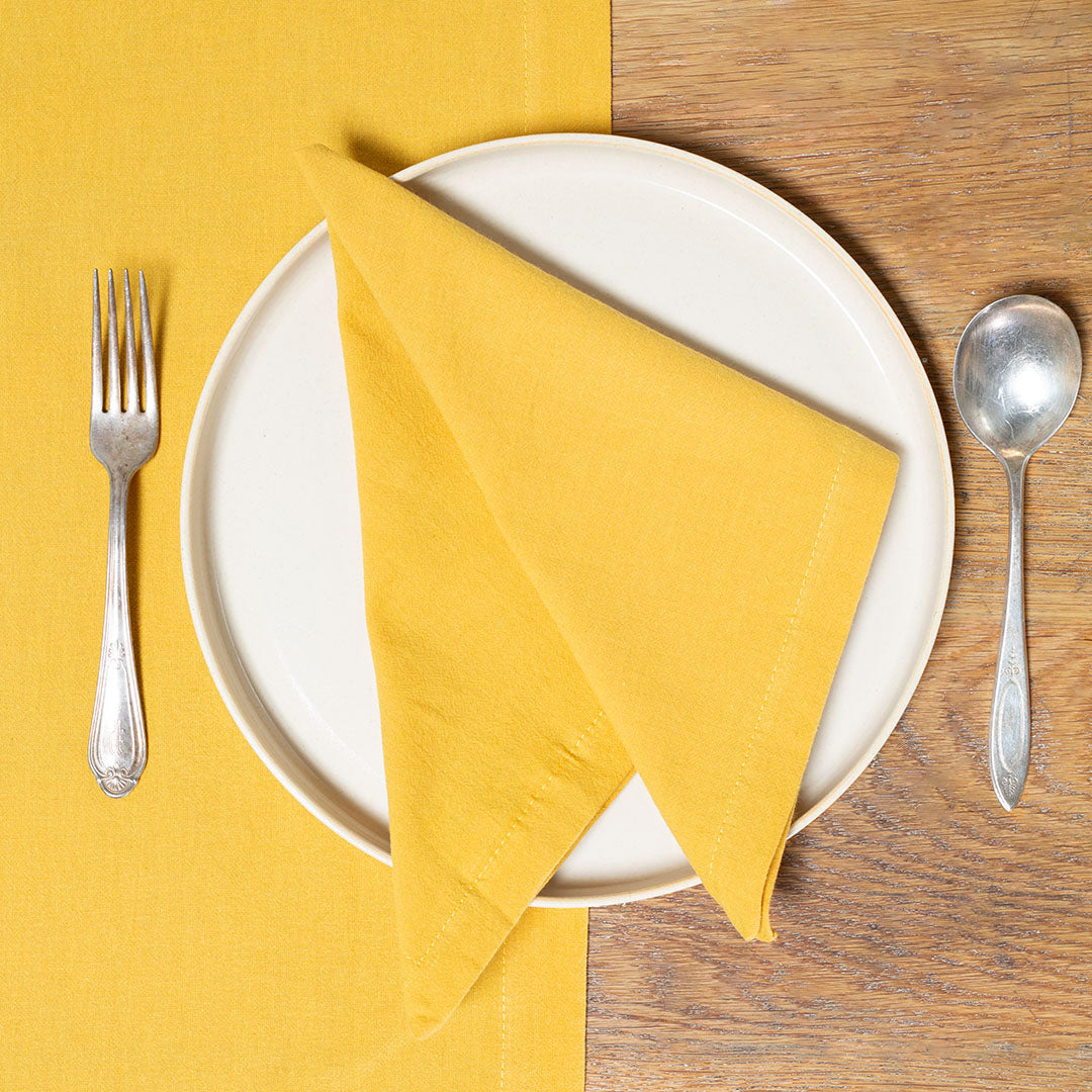 Seasonal Washed Linen-Cotton set of 4 Napkins- Mustard