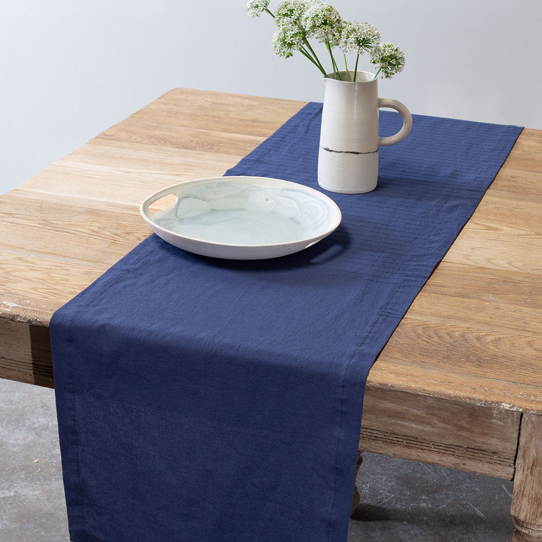 Washed Linen-Cotton Runner- Navy