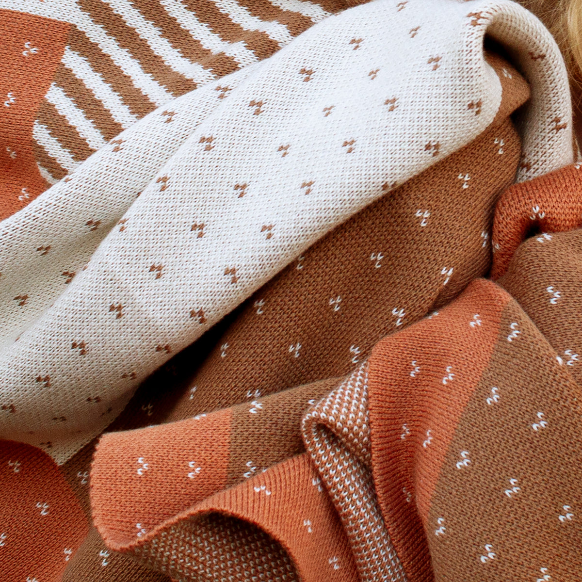 Butternut Color Throw 100% Cotton Knitted Throw - Color Block Throw in Pumpkin, Latte and Cr ...