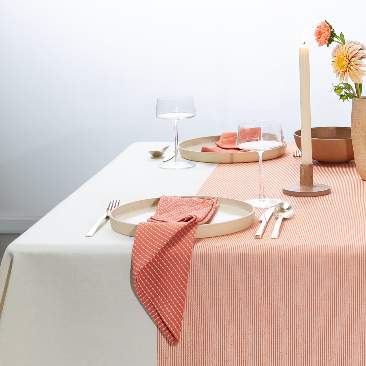 The Stripe Collection Tablecloth Natural & Persimmon