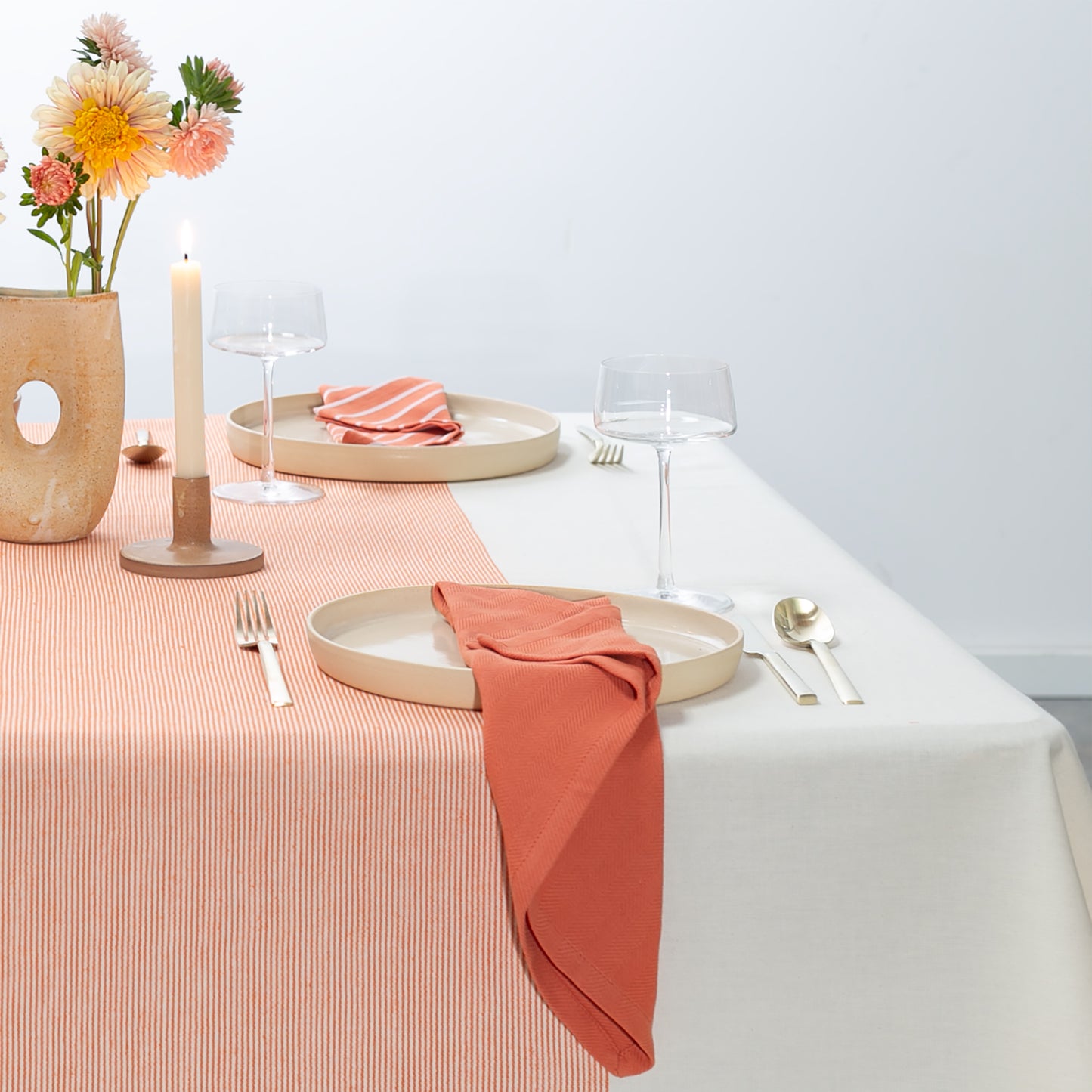 The Stripe Collection Tablecloth Natural & Persimmon
