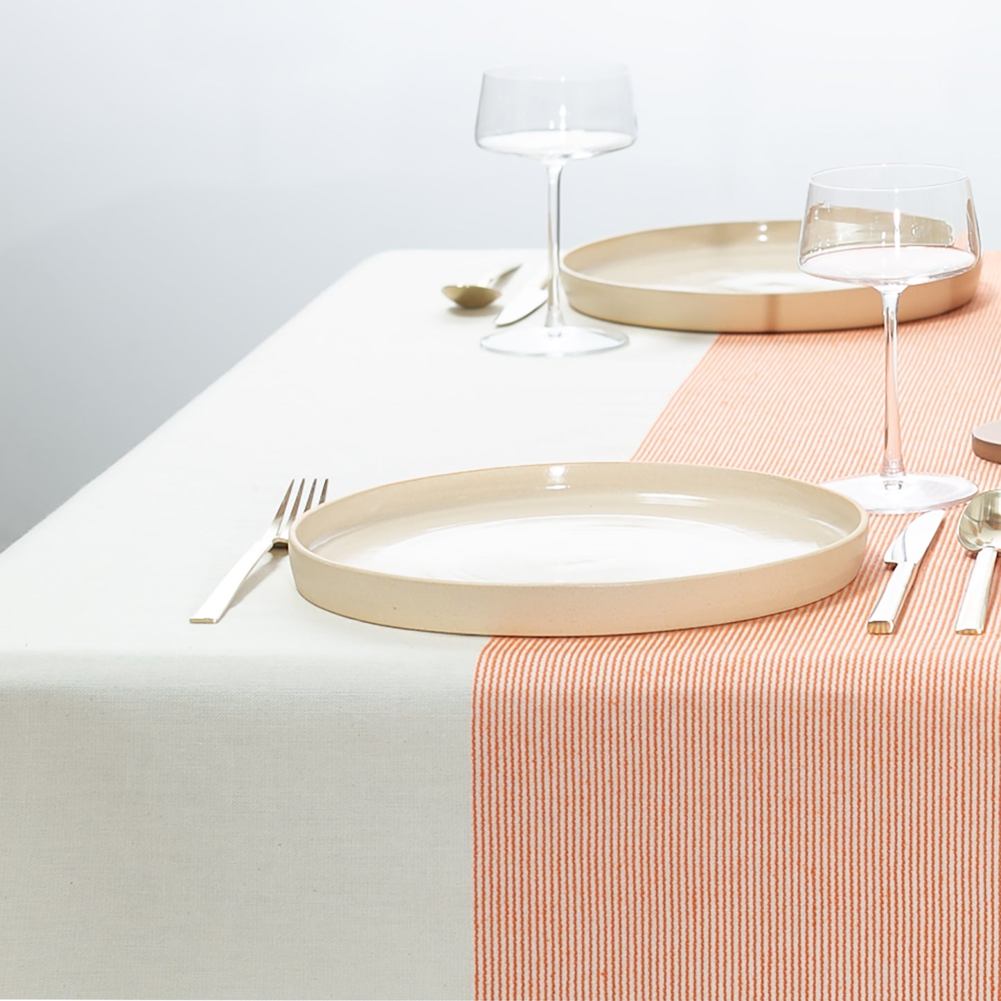 The Stripe Collection Tablecloth Natural & Persimmon