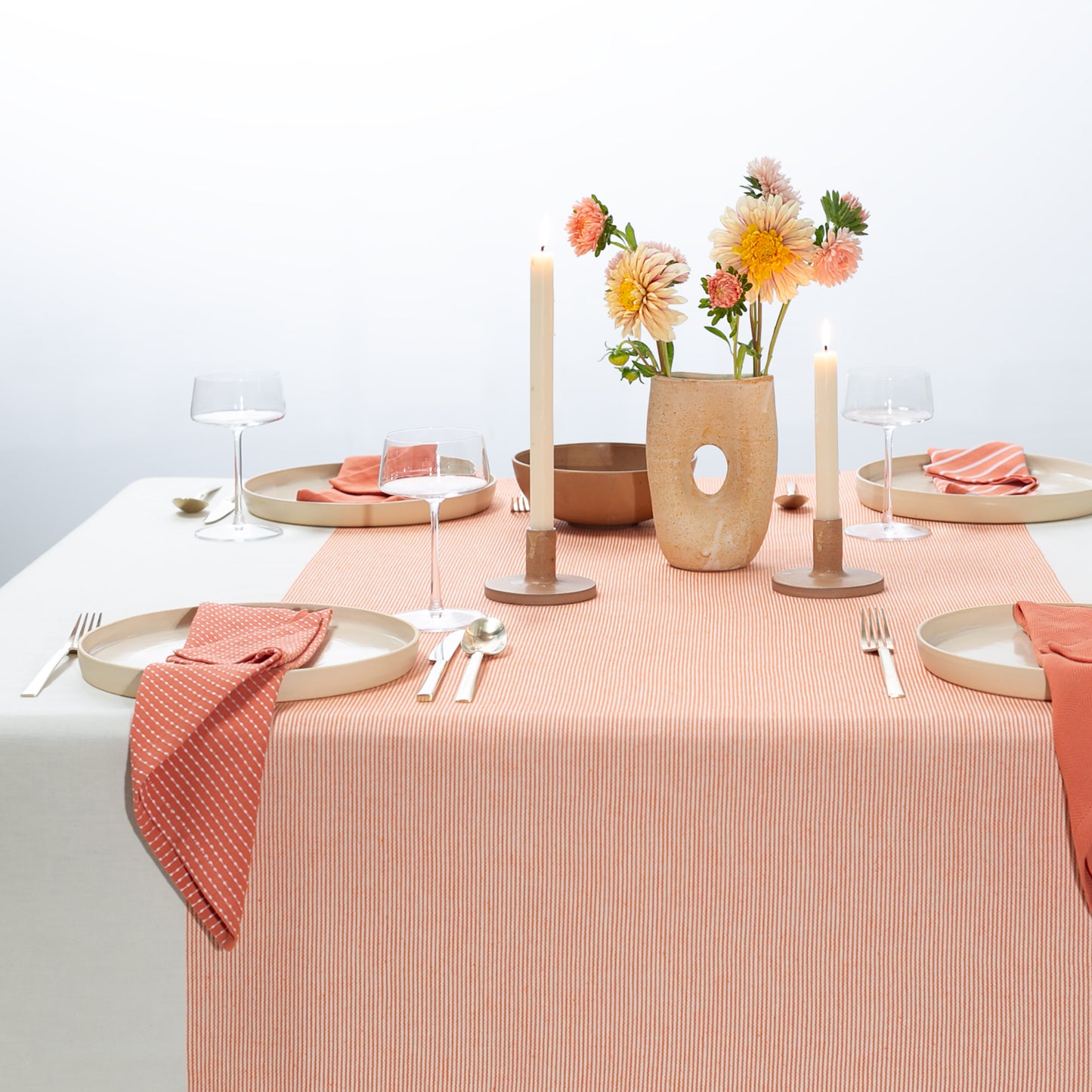 The Stripe Collection Tablecloth Natural & Persimmon