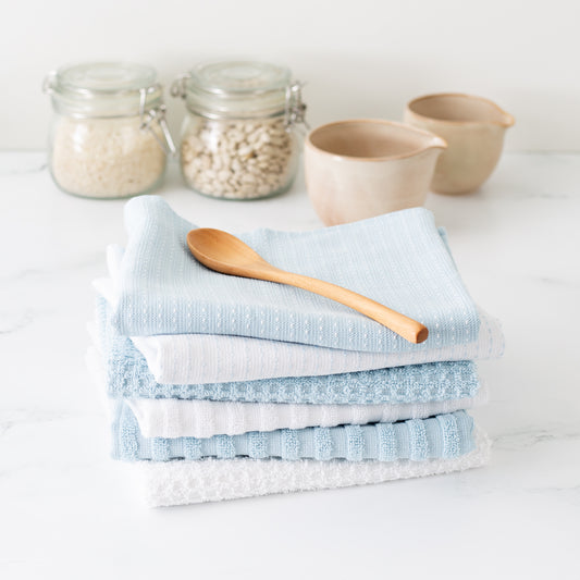 Mixed Basic 6 piece Kitchen Towel Set - French Blue and White