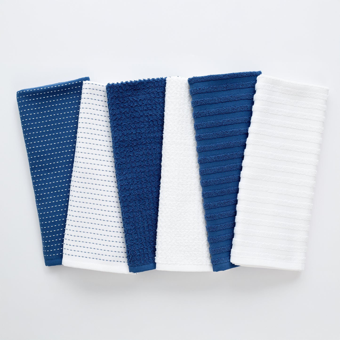 Mixed Basic 6 piece Kitchen Towel Set - Elderberry Blue and White