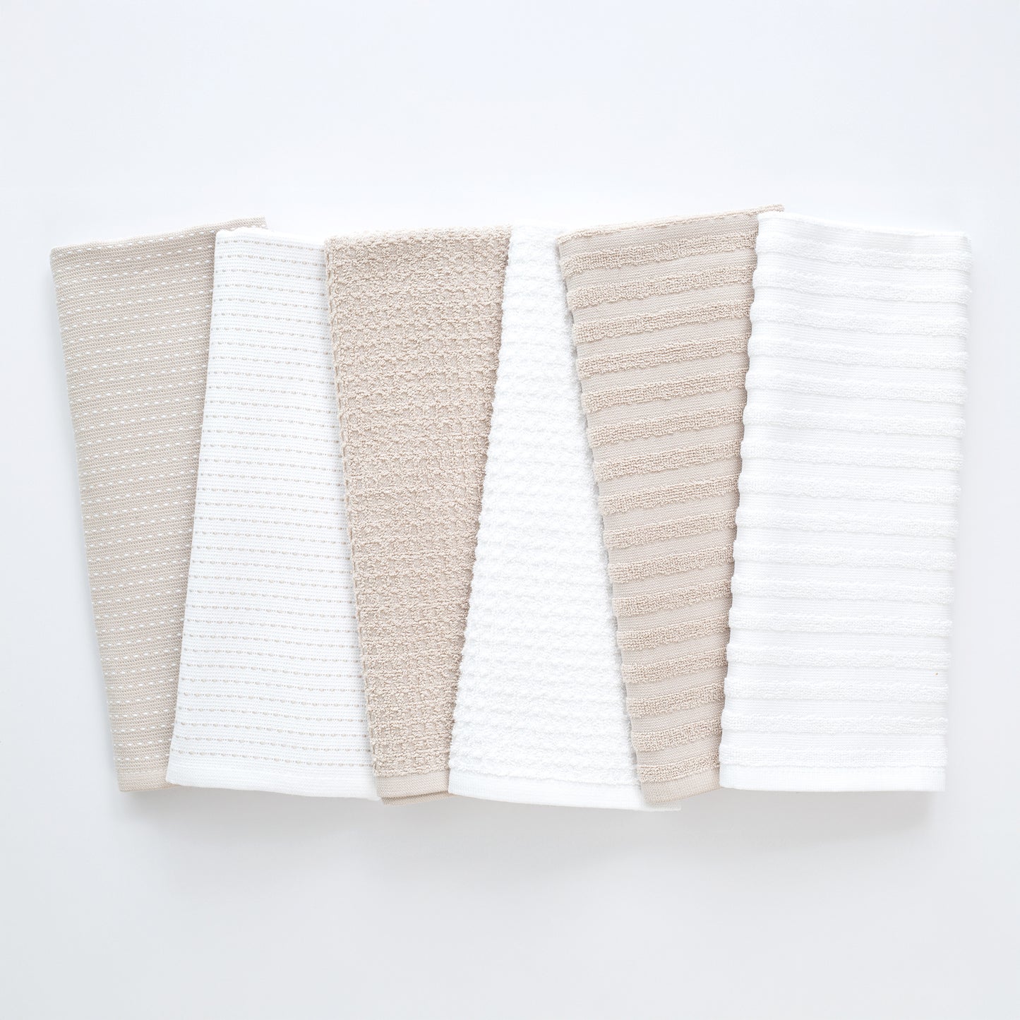 Mixed Basic 6 piece Kitchen Towel Set - Linen Brown and White