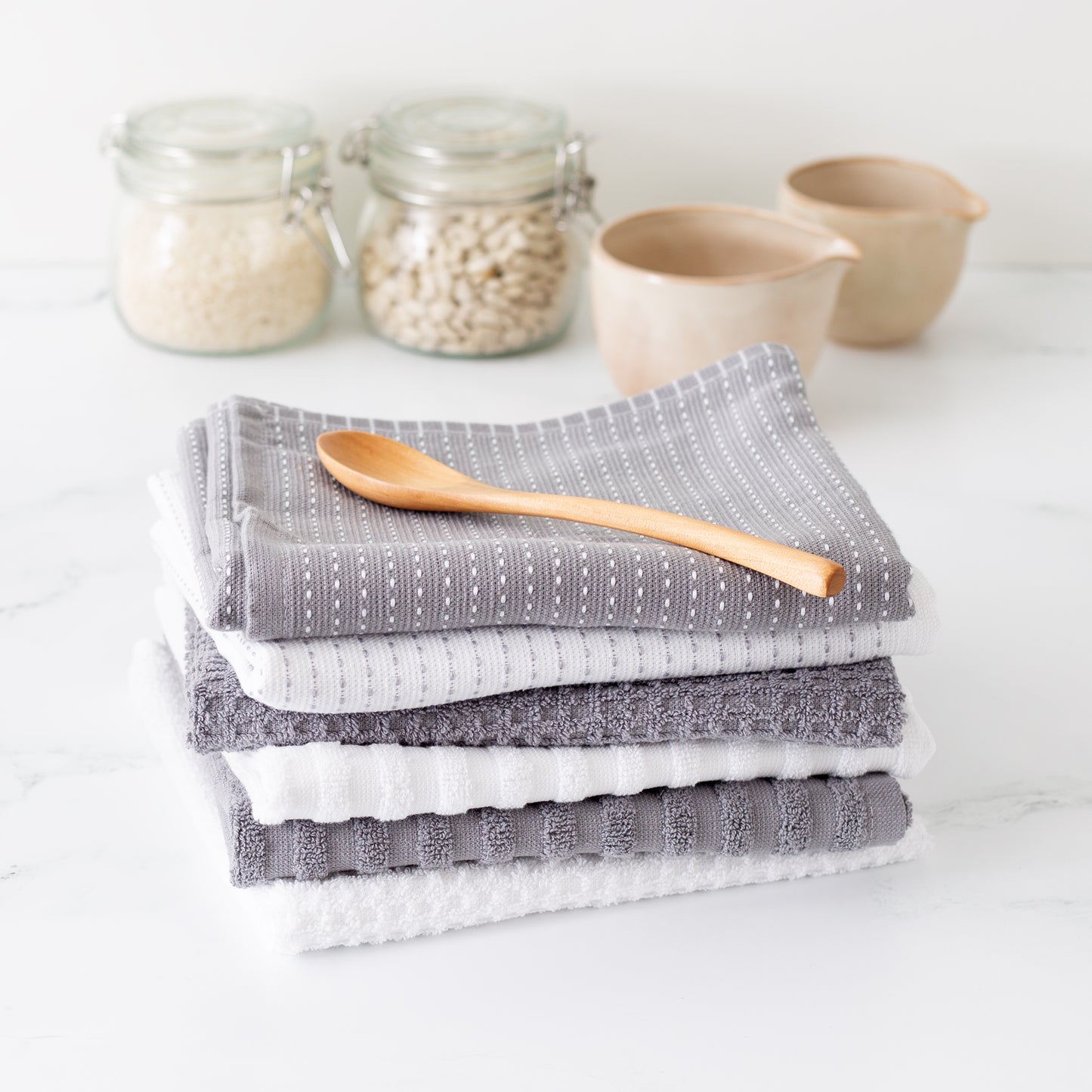 Mixed Basic 6 piece Kitchen Towel Set - Gray and White