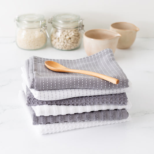 Mixed Basic 6 piece Kitchen Towel Set - Gray and White