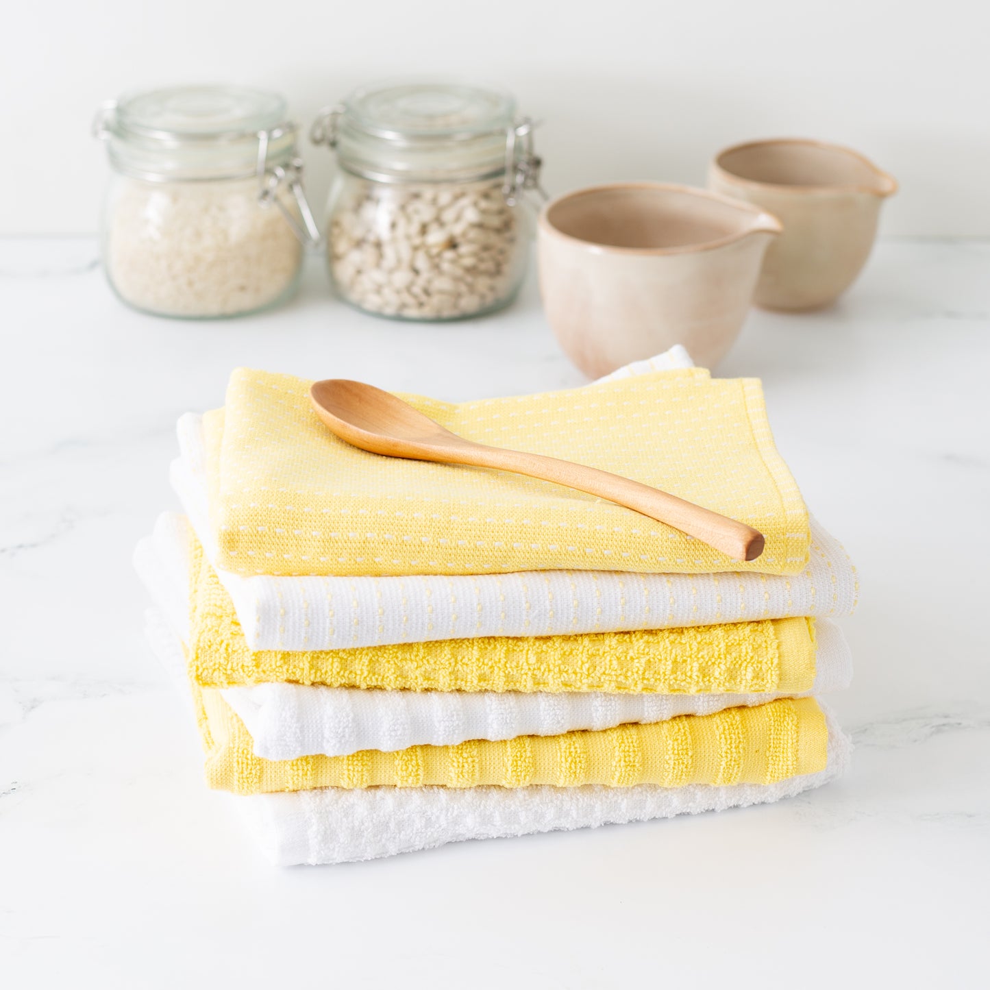 Mixed Basic 6 piece Kitchen Towel Set - Lemondrop Yellow and White