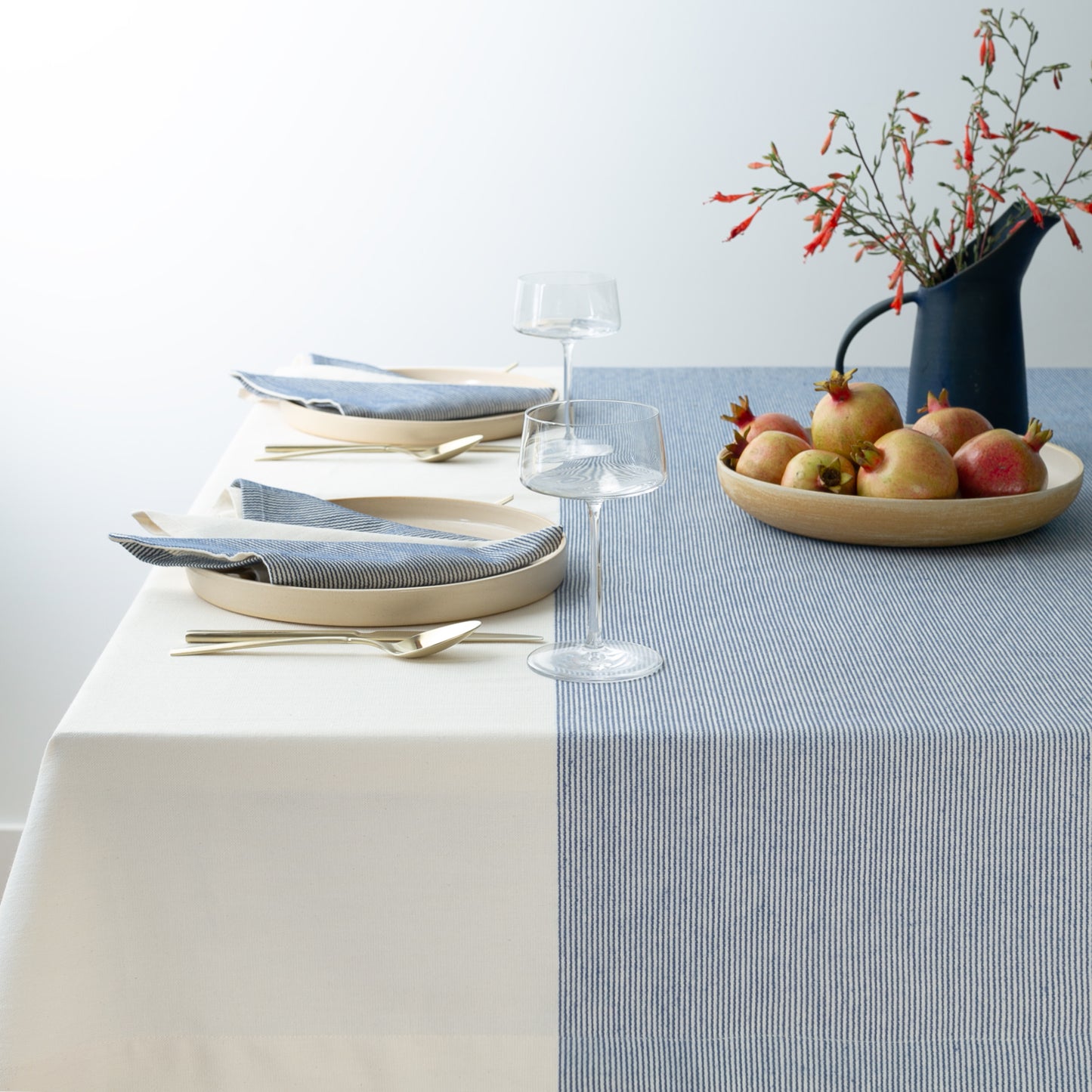 The Stripe Collection Tablecloth Natural & Elderberry