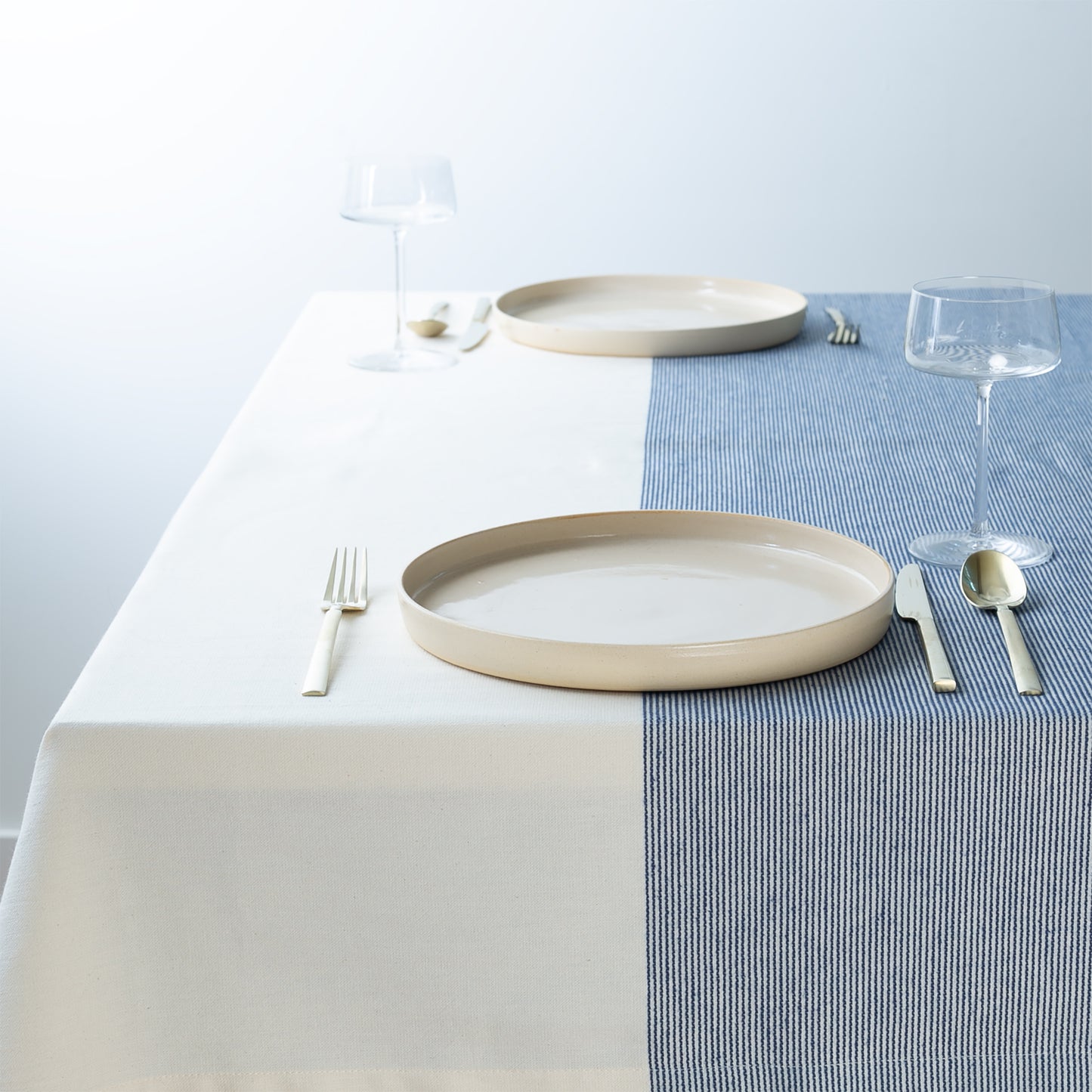 The Stripe Collection Tablecloth Natural & Elderberry