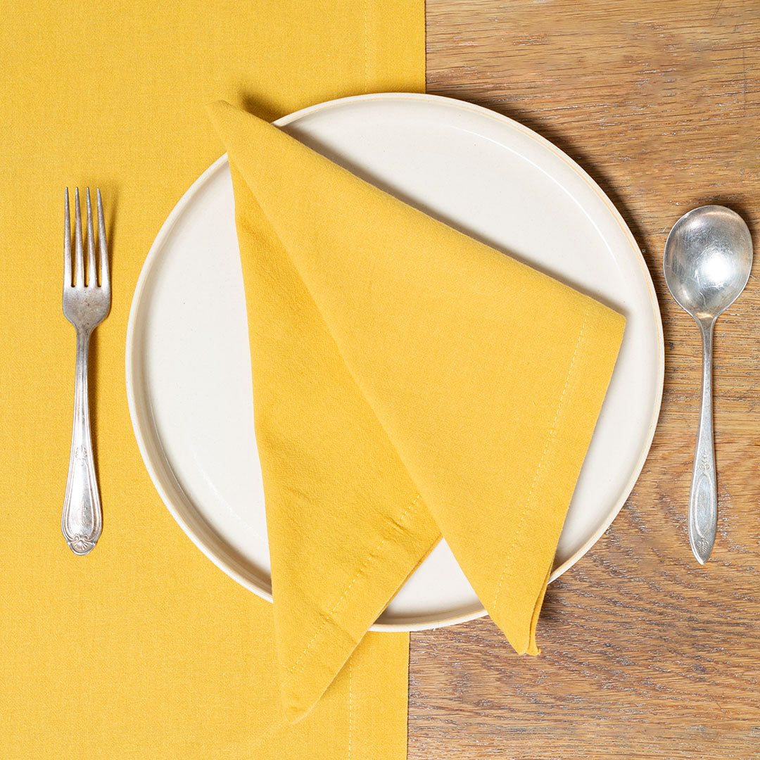 Seasonal Washed Linen-Cotton set of  4 Napkins- Mustard