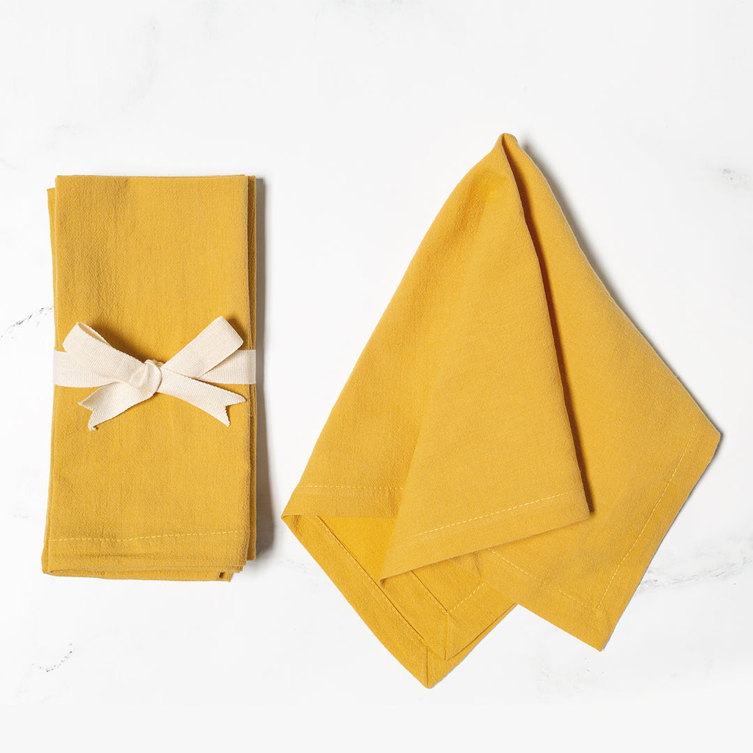 Seasonal Washed Linen-Cotton set of  4 Napkins- Mustard