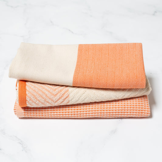 THYME & SAGE KITCHEN TOWELS (4) RUST GRAY CORAL WHITE STRIPE 100